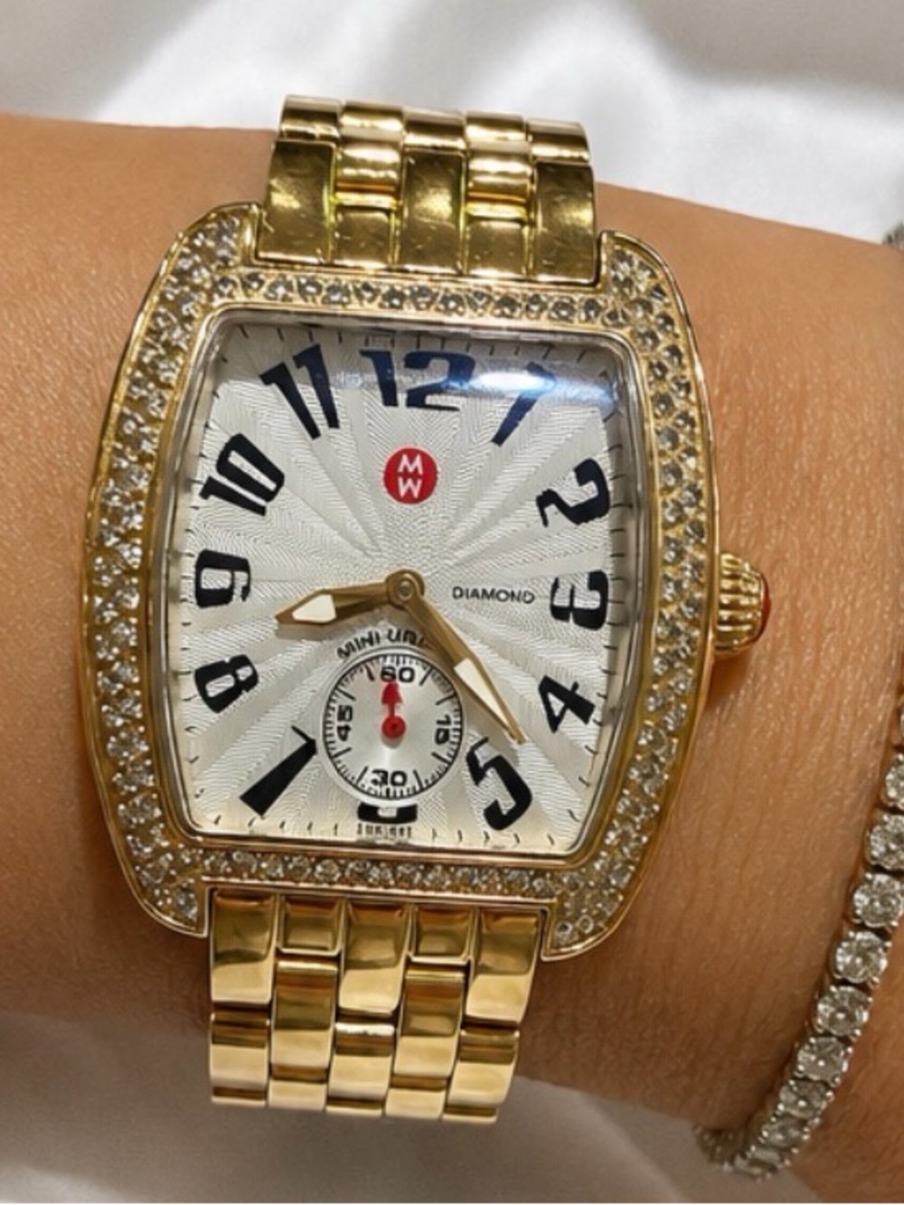 Michele Gold Tone Diamond-Bezel Women's Watch with Silver Dial